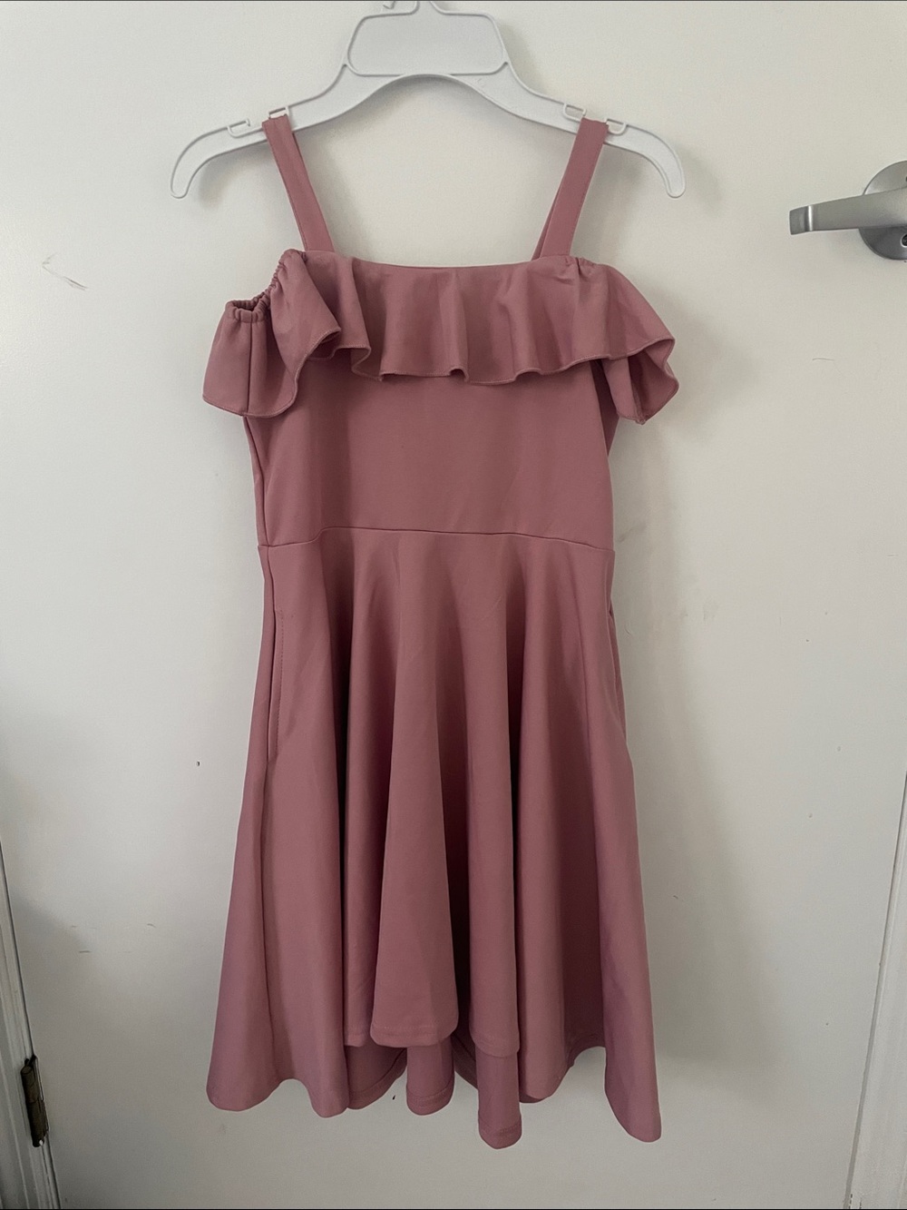 Arshiner Girls' Dusty Rose Ruffle Strap Dress